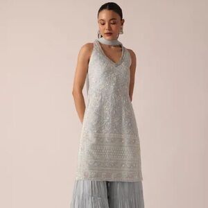 Kalki Blue Chiffon Kurta Sharara Set